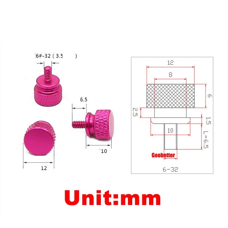 632×6 Color Knurled Thumb Screws – Aluminum Hand Grip Knob Bolts for PC Computer Case (12 Colors) - HomeDIYer