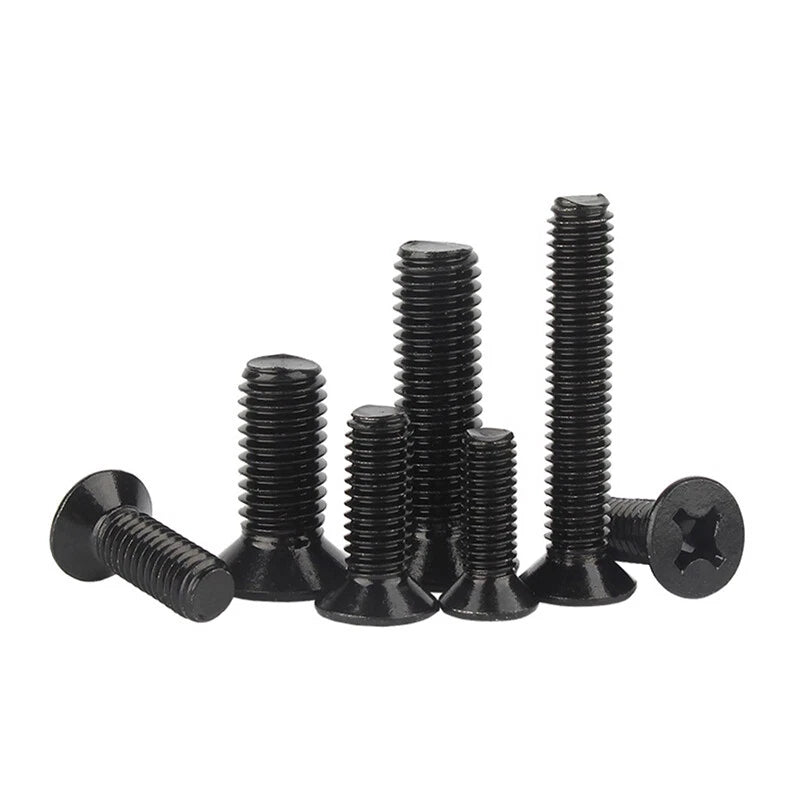 Black Countersunk Phillips Machine Screws – M2 & M2.5, A2 Stainless Steel, Fully Threaded (3–60mm Overall Length)
