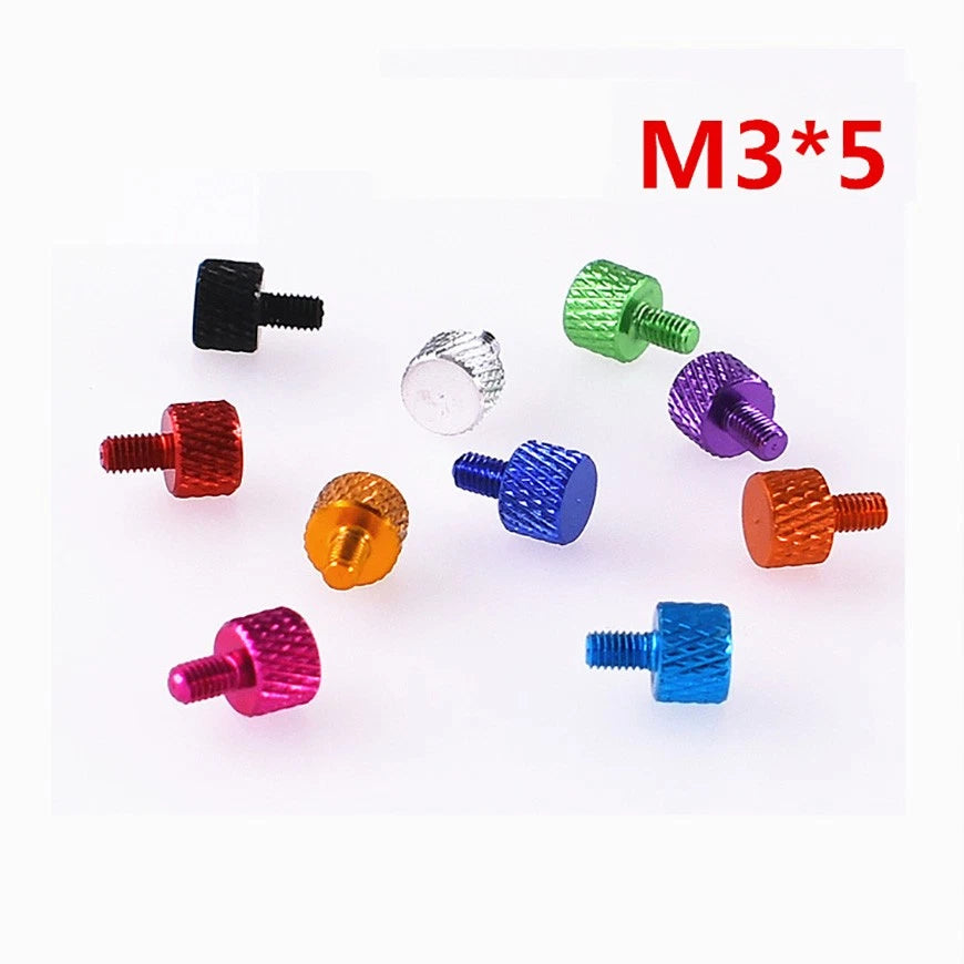 M3×5mm Knurled Thumb Screws – Anodized Aluminum Flat Head, 10 Colors