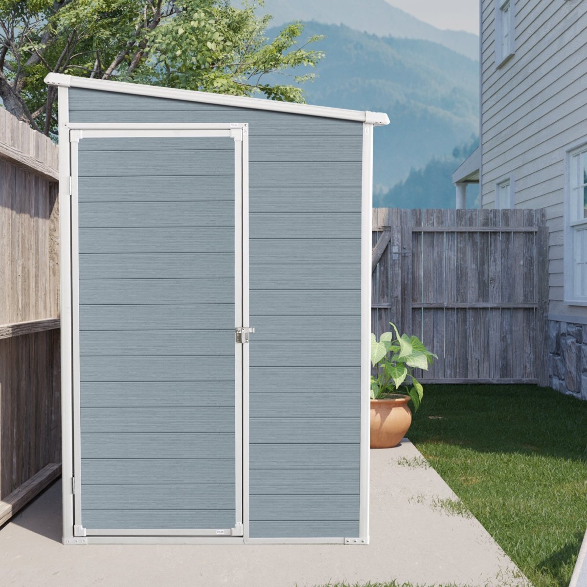 4x8ft Outdoor Storage Shed with Floor Resin shed with Two - Window, Waterproof ,Lockable Doors for Patio,Yard,Lawn - Gray - HomeDIYer