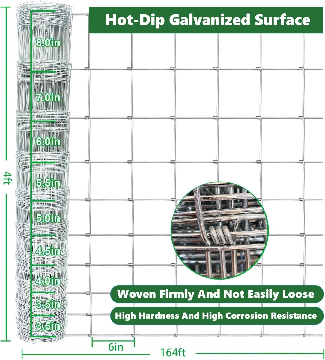 Farm Fence 4ft x 164ft 14Gauge Heavy Zinc Coating Cattle Fence,Galvanized Field Wire Fencing Deer Fence,Goat Fence,Hog Wire Fencing for Yard Livestock & Animals Protection - HomeDIYer