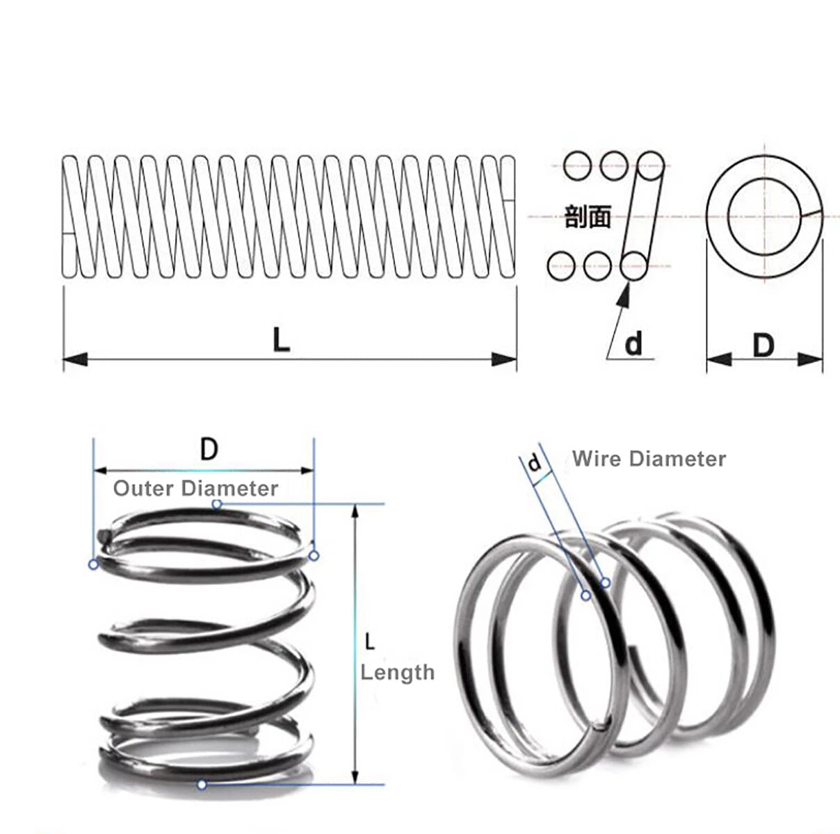 1000pcs Compression Spring A2 304 Stainless Steel Pressure Springs 0.4x3x10mm