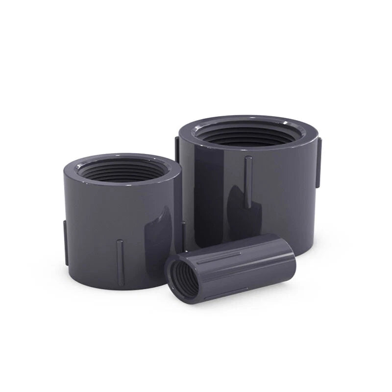 PVC Double Female Threaded Straight Coupling Adapter — Dark Gray, 20mm–63mm
