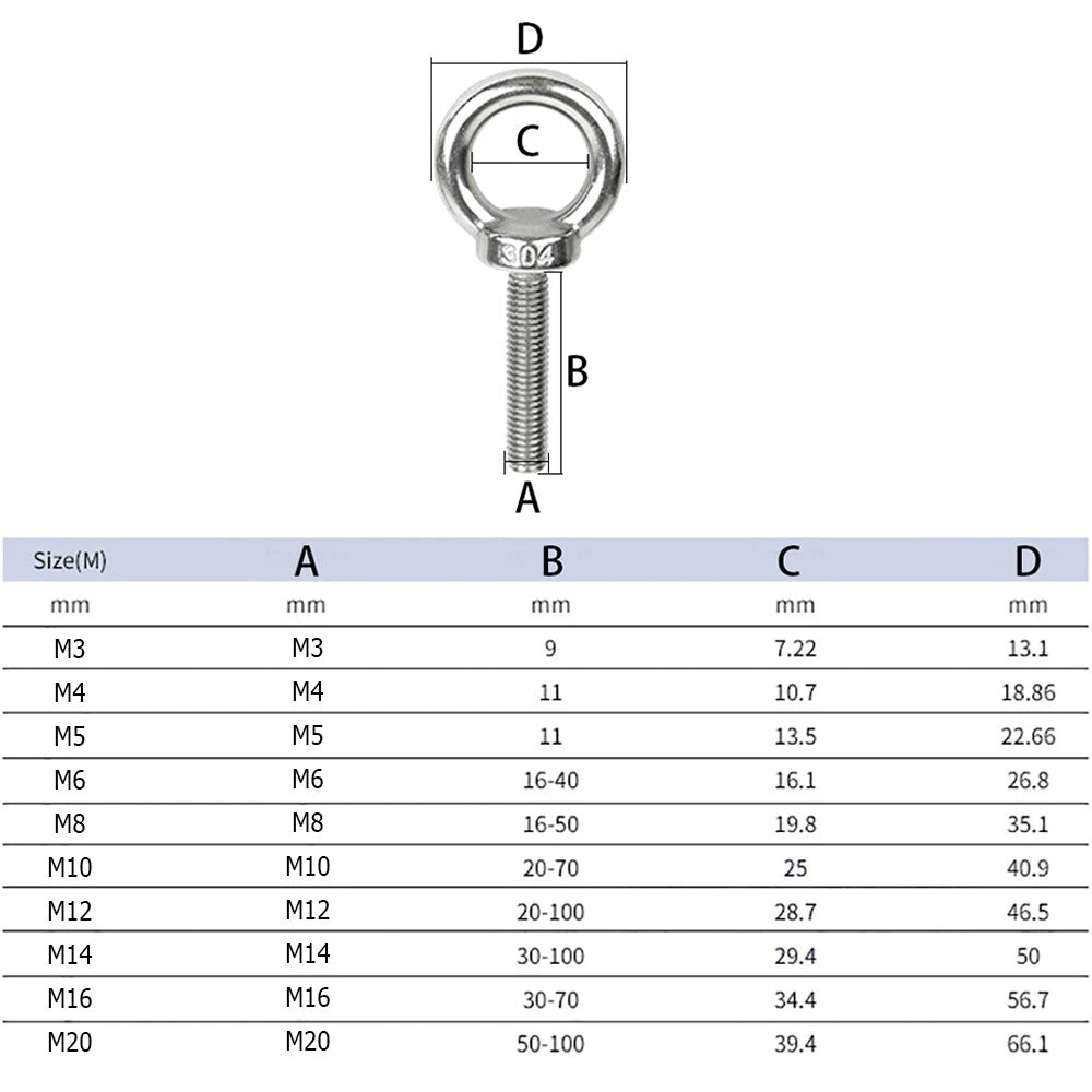 Stainless Steel Eye Bolts with Nuts & Washers — A2 304 Longshank Metric M3–M20 - HomeDIYer