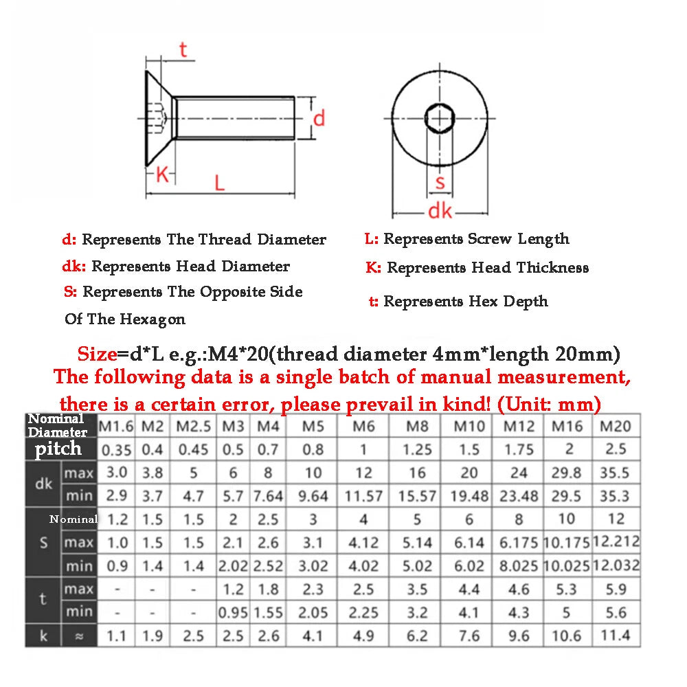 M1.6-M16 A2 Stainless Steel Hex Socket Countersunk Flat Head Screws | 10 PCS