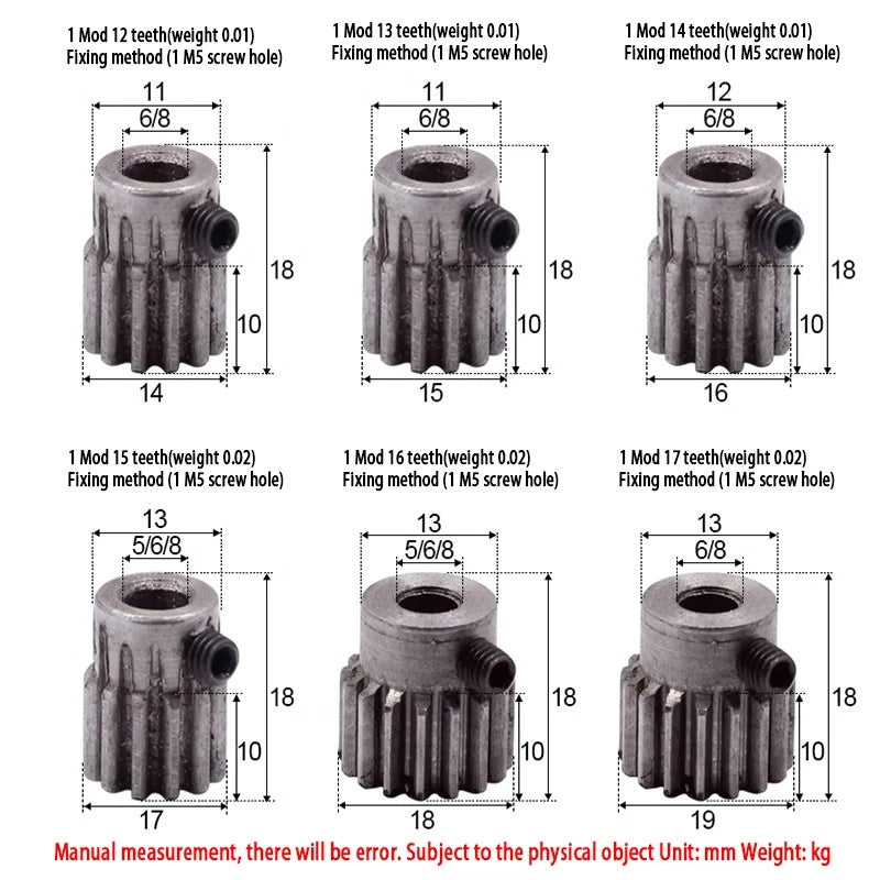 Mod 1 Steel Pinion Gear Spur Gears 12-30 Teeth 6-15mm Bore With Screw Hardened
