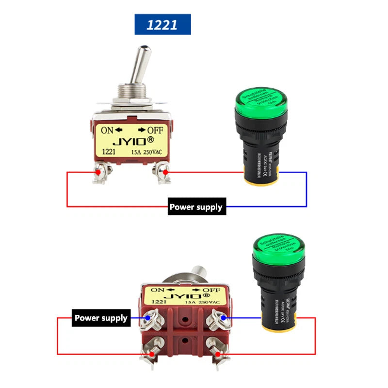 DPST Toggle Switch 4 Pin 15A 250VAC On/Off 2-Position — E-TEN 1221 (Car, Boat, Panel)