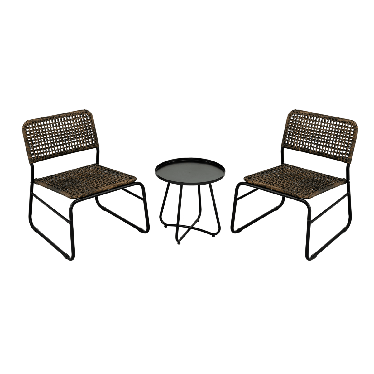 Patio Furniture Set 3 Piece Mixture Pattern PE Rattan Steel Frame And Modern Round Table, Brown and Black - HomeDIYer