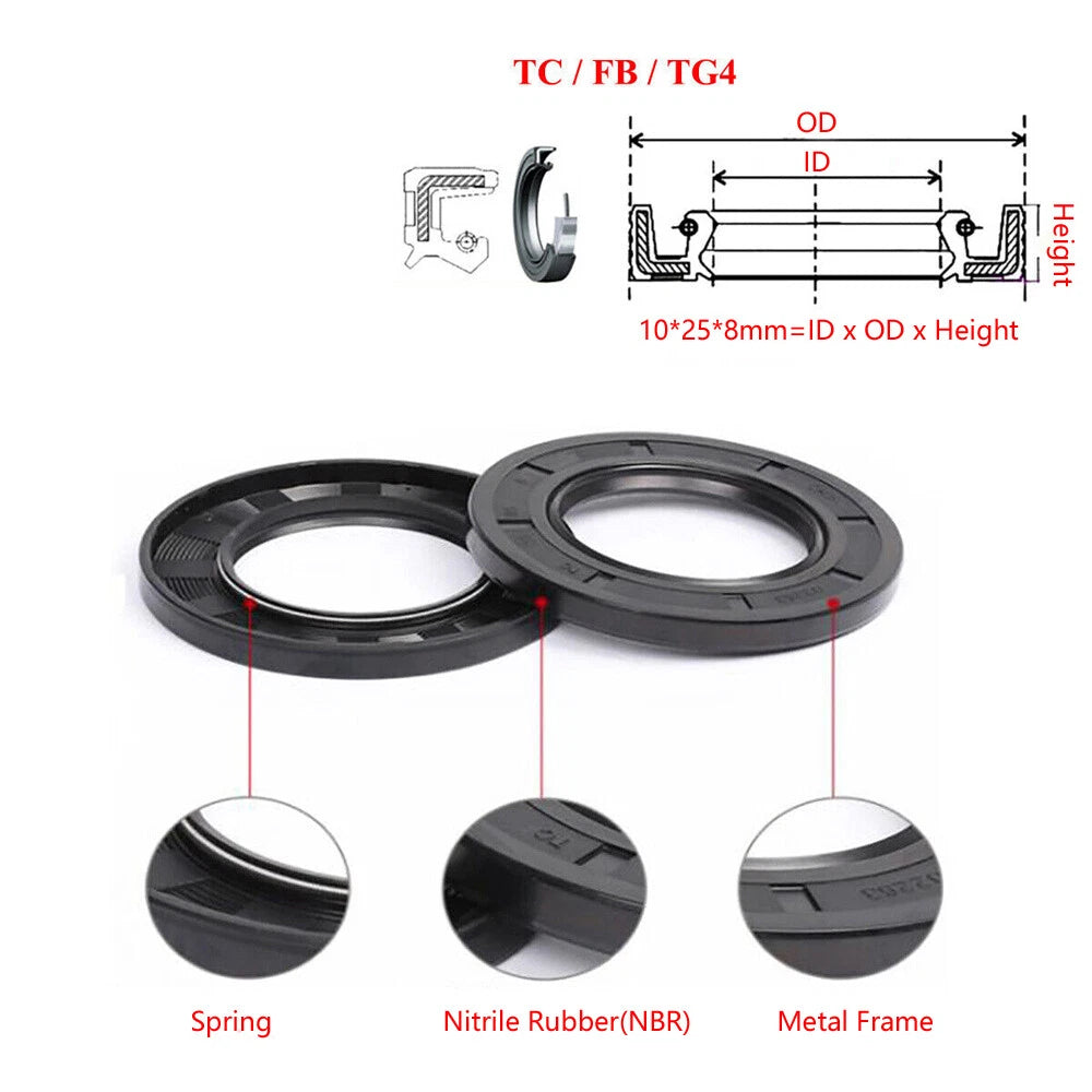 TC Oil Seal Ring ID 8–27mm | Nitrile Rubber Double Lip Shaft Seal with Metal Frame & Spring