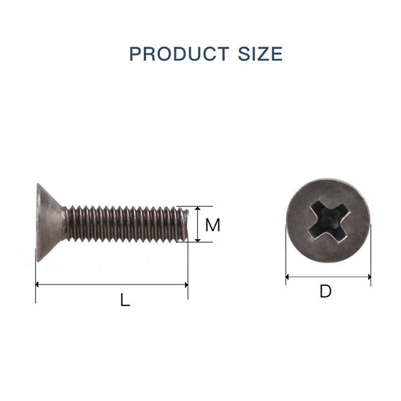 M2 M2.5 M3 M4 Titanium Phillips Countersunk Screws – Flat Head Machine Bolts