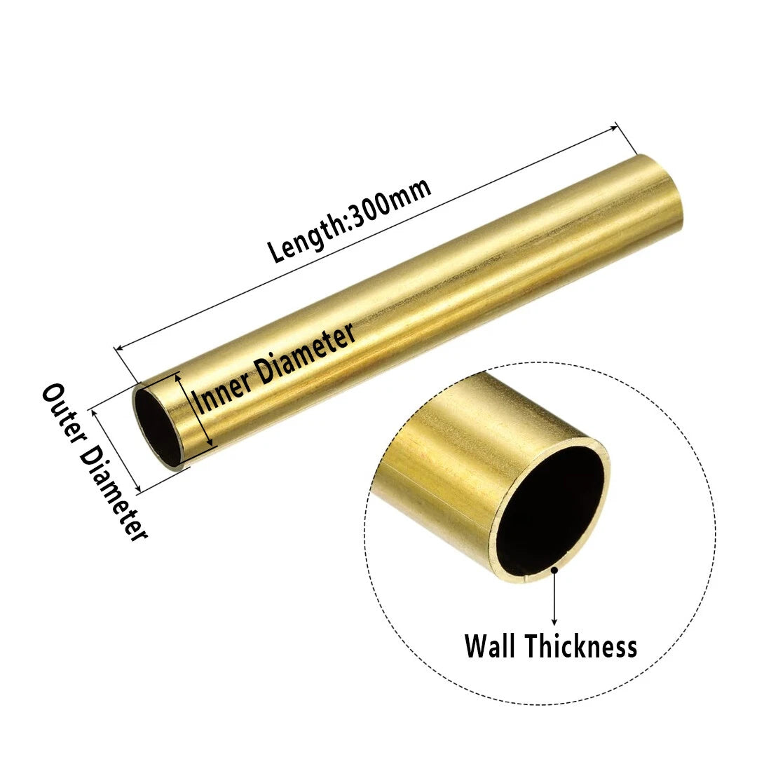 H65 Brass Round Tube — OD 0.5–40mm, Length 300mm (≈11.8"), DIY & Model Making