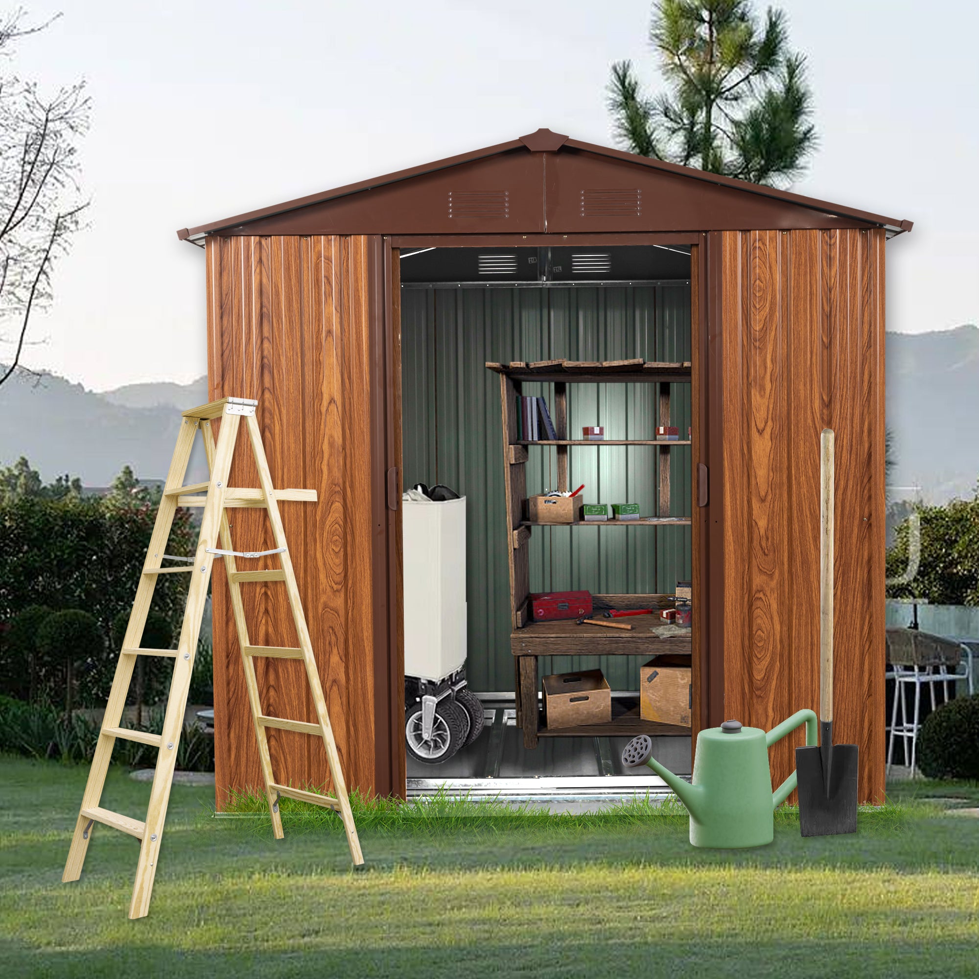 6ft x 6ft Outdoor Metal Storage Shed with Metal Foundation ,With window