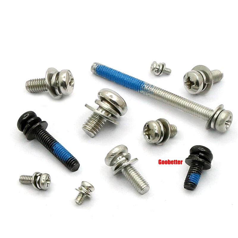 M2 M2.6 M3 M4 Phillips Pan Head Machine Screws with Washer Set – Carbon Steel, Multiple Finishes
