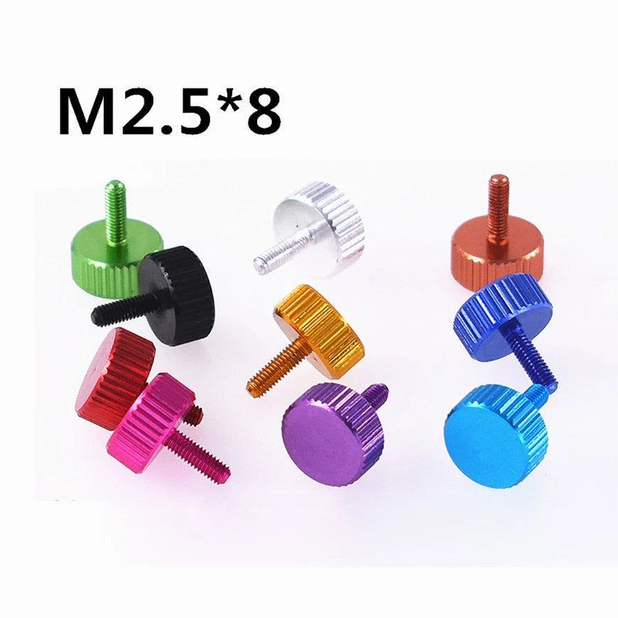 M2.5×8 Knurled Flat Head Thumb Screws – Anodized Aluminum, 10 Colors | PC Case Panel Fasteners