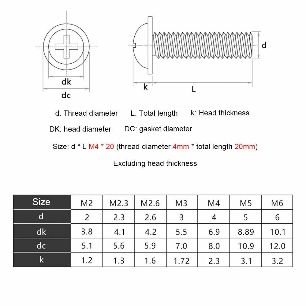 Black Zinc Flange Phillips Pan Head Machine Screws M1.4 M2 M2.5 M3 M4 M5 M6 — Washer-Free Metric Bolts