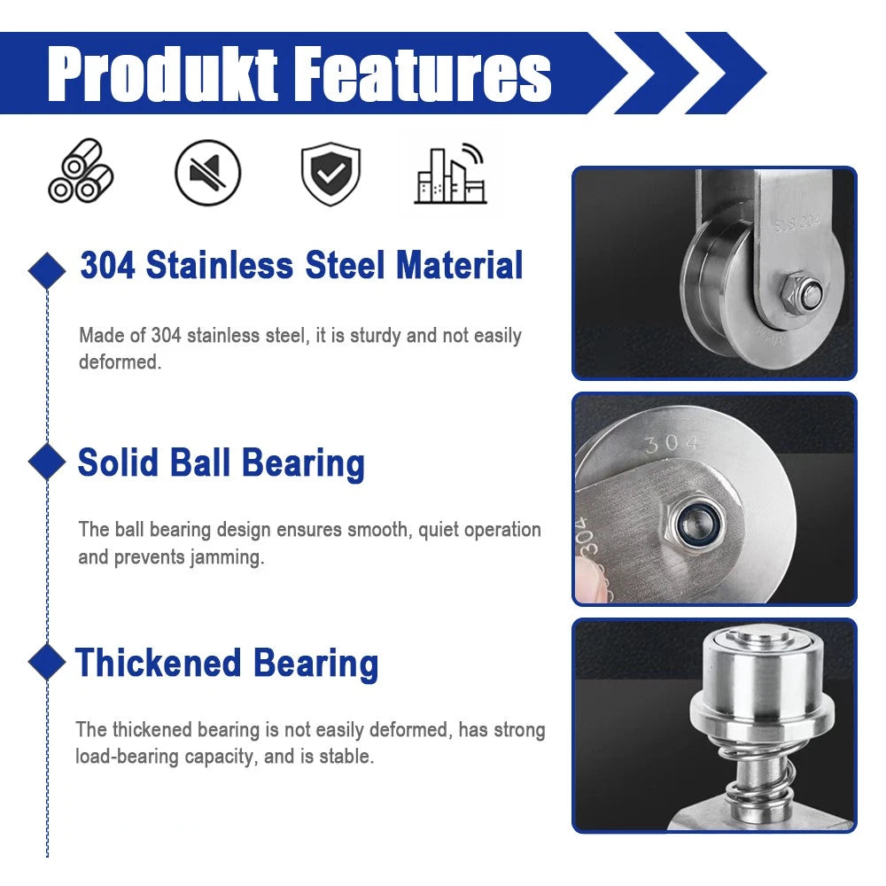 304 Stainless Steel Pulley "U V H" Groove Shape Roller Wheels Idler Pulley Wheel