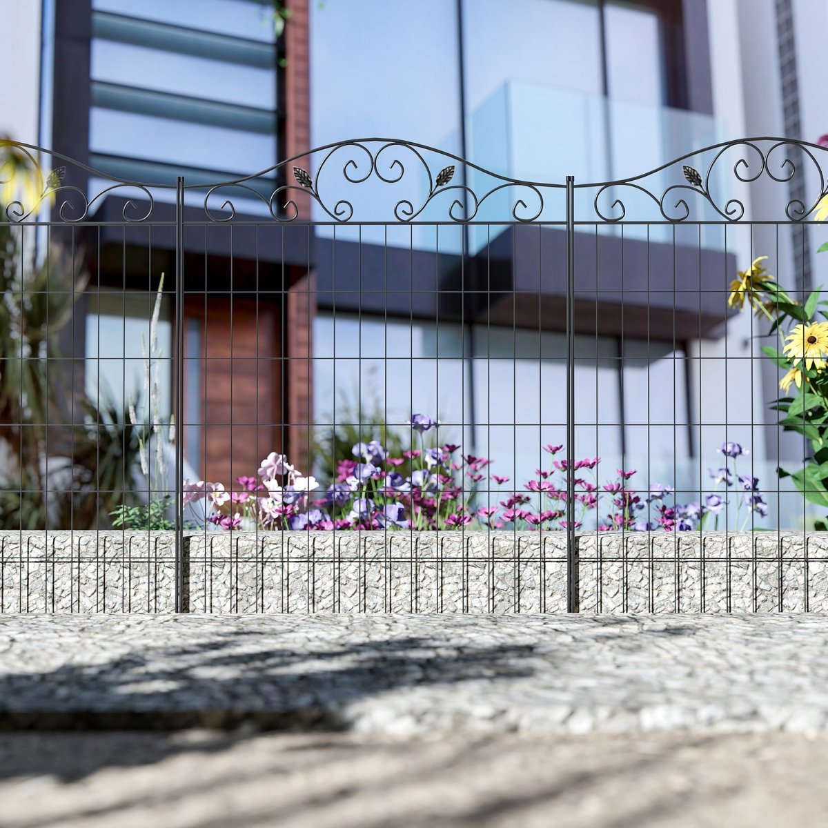 Outsunny 4 - Pack Decorative Garden Fence Panels | 44" Steel Border Fence - HomeDIYer