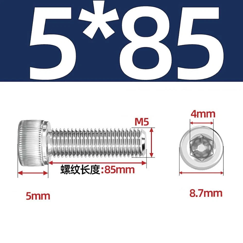 M3 M4 M5 Socket Head Cap Screws – A2 Stainless Steel, High Strength & Corrosion Resistant