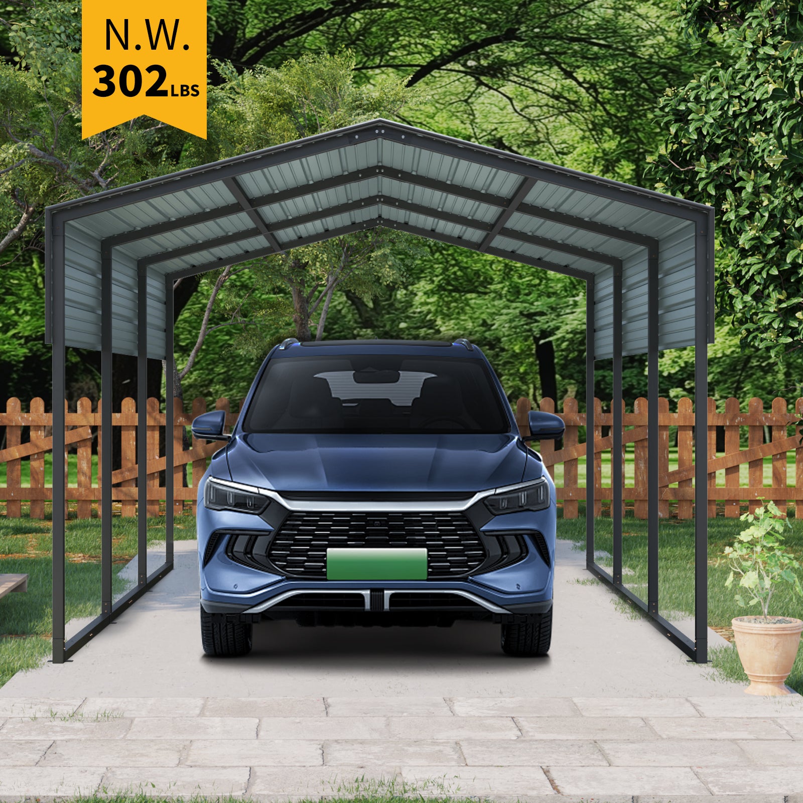 Outdoor Carport, 10 X 15 FT Carport, Heavy Duty Carport Canopy with Galvanized Steel Roof and Frame, Metal Carport Large Garage for Driveway Car, Truck ,302 ibs