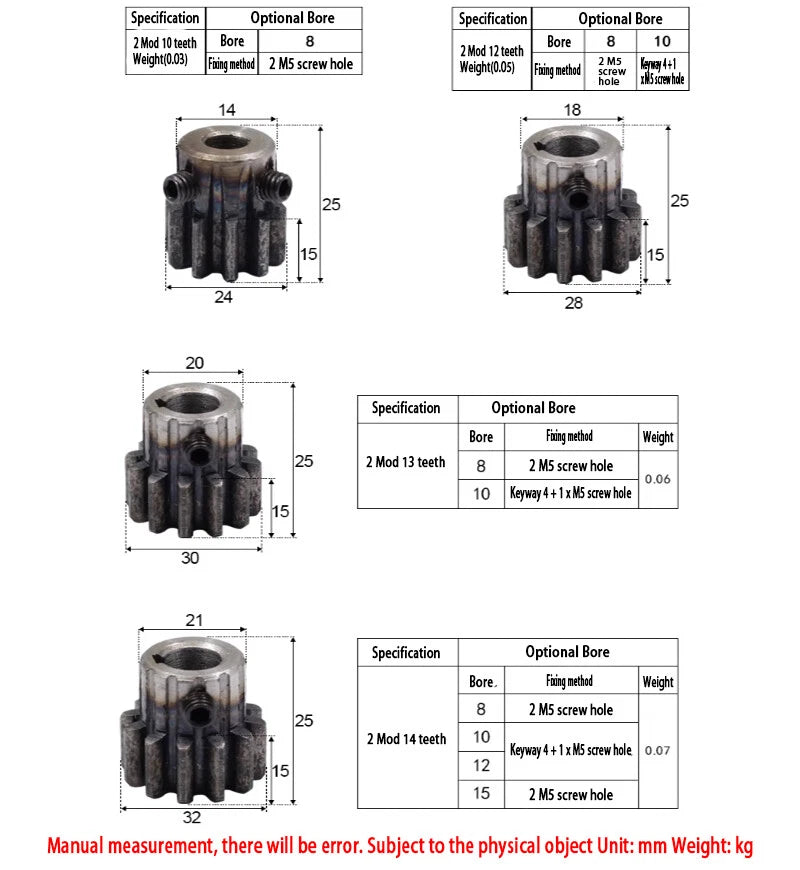 2 Mod 10-60 Teeth Precision Spur Pinion Gear With Step 45# Steel Motor Gear