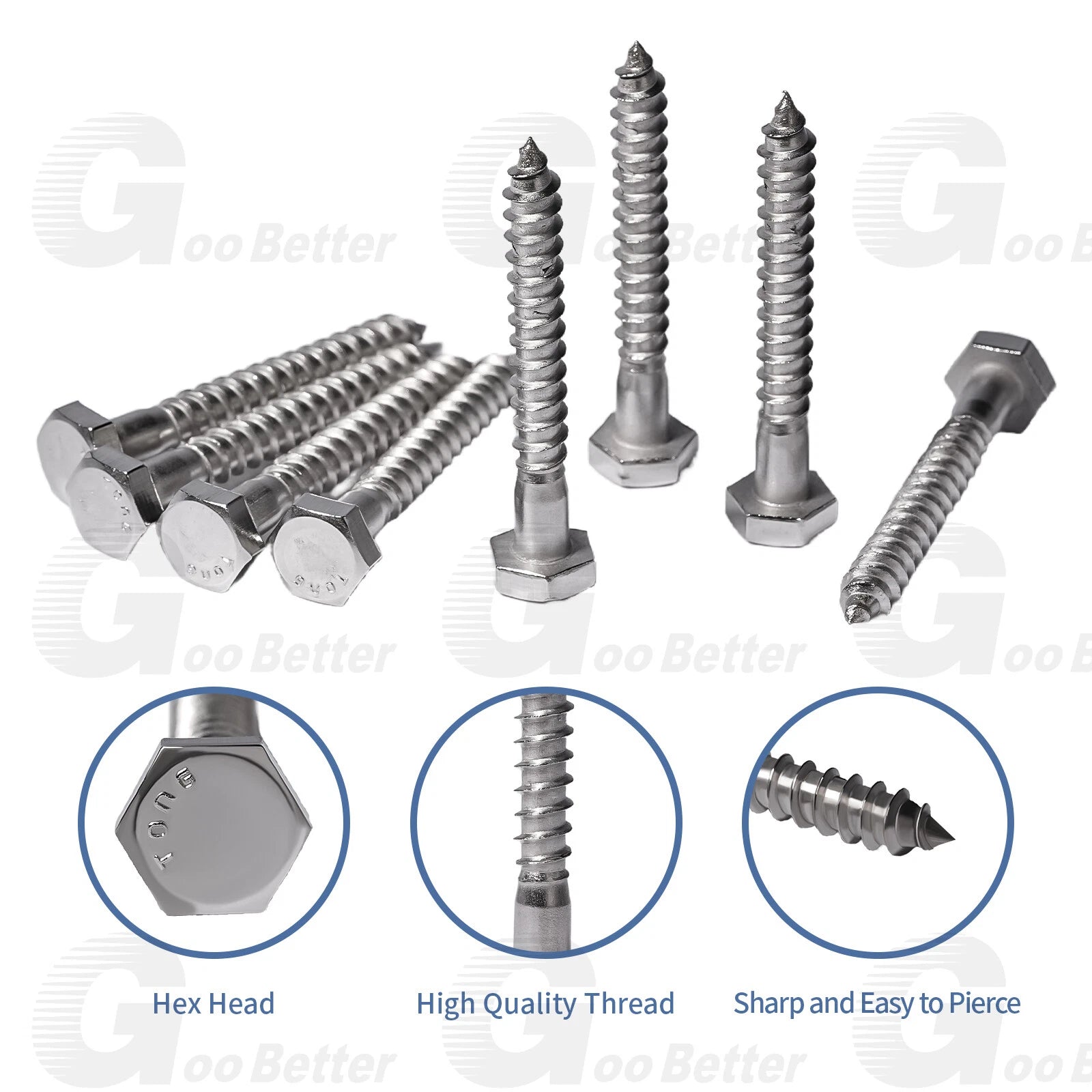 50Pcs Hex Head 3/8 x 1-1/2" Lag Bolts Plate Wood Screws Stainless Steel Screws