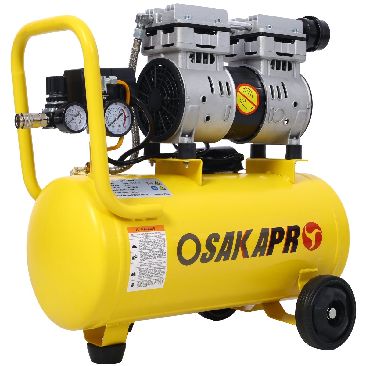 1.5HP Silent Oil - Free Air Compressor 8 Gallon, Oil - Free, Electric Shop Air Compressor Portable,Lightweight with Wheels, 70 dBA Noise Level, with Automatic Drain Valve,Yellow - HomeDIYer