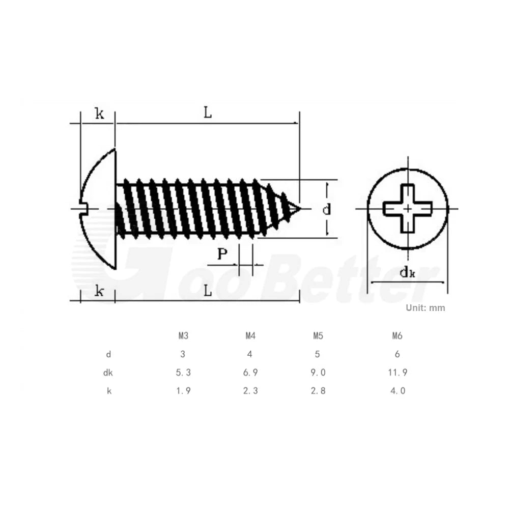 M3 M4 M5 M6 Pan Head Self Tapping Screws – Zinc Plated Carbon Steel