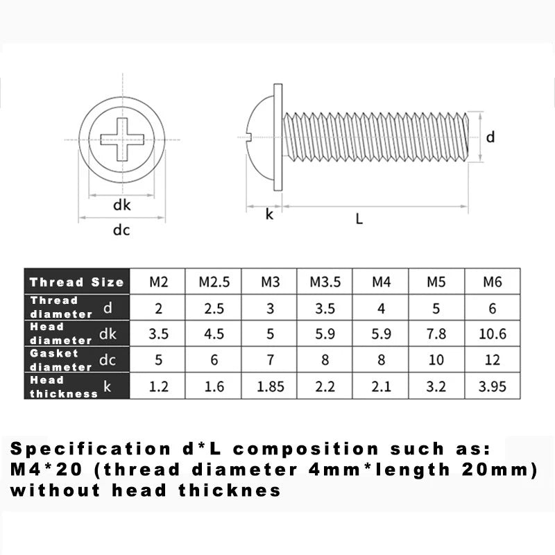 M3 Flanged Button Head Phillips Machine Screws – Nickel Plated Carbon Steel, Fully Threaded (5–20mm)