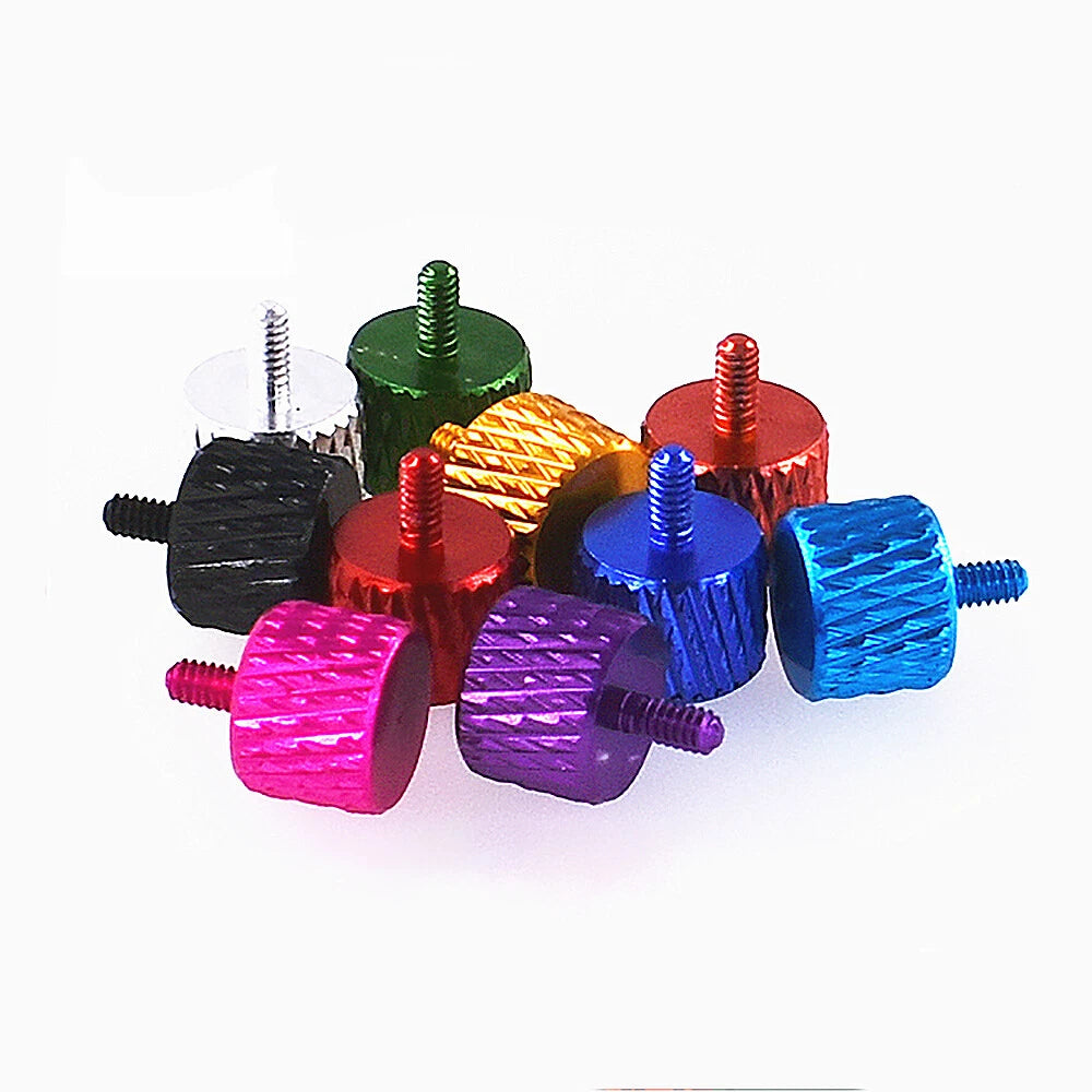 M2 x 4mm Aluminium Knurled Thumb Screws — Flat Head, Hand-Tighten, 10 Colors