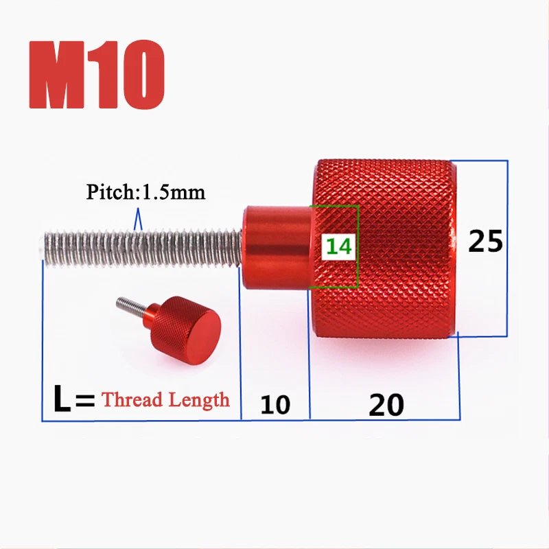 M10 Knurled Thumb Screws – Stainless Steel Hand Grip + Aluminum Alloy Threaded Shank (10–100mm) - HomeDIYer