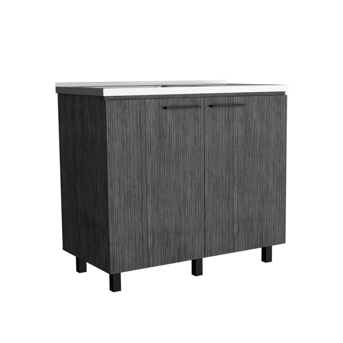 2 Freestanding Utility Base Cabinet with Stainless Steel Countertop and 2 - Door, Smokey Oak - HomeDIYer