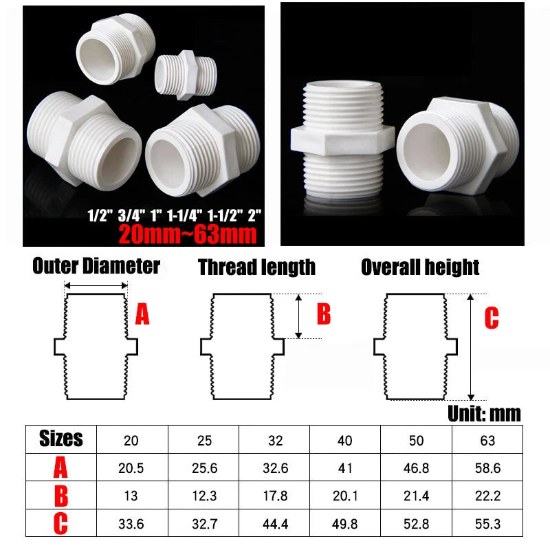 PVC Nipple Bsp Male Threaded Pressure Fittings Pipe Fitting Id 20mm~63mm White