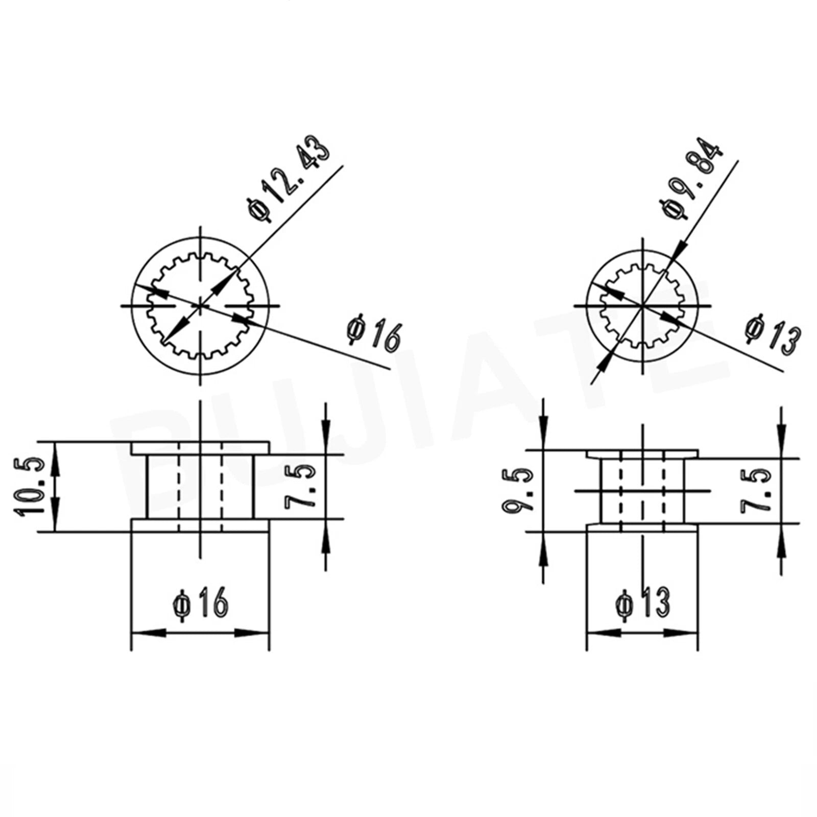GT2 Timing Belt Pulley 16/20 Teeth 6mm Teeth Width Bore 3mm-8mm For 3D Printer