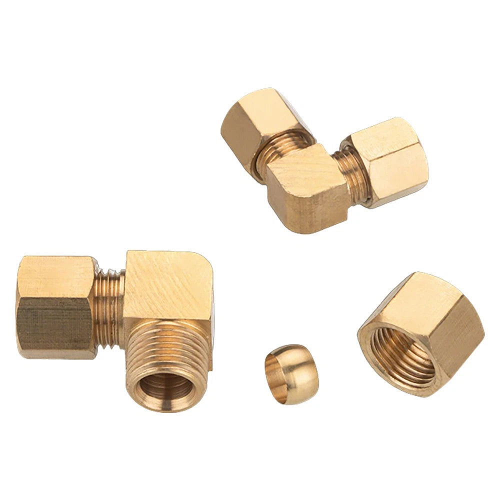 Brass Double Compression 90° Elbow Tube Fitting for Copper Pipe — 6mm to 12.7mm