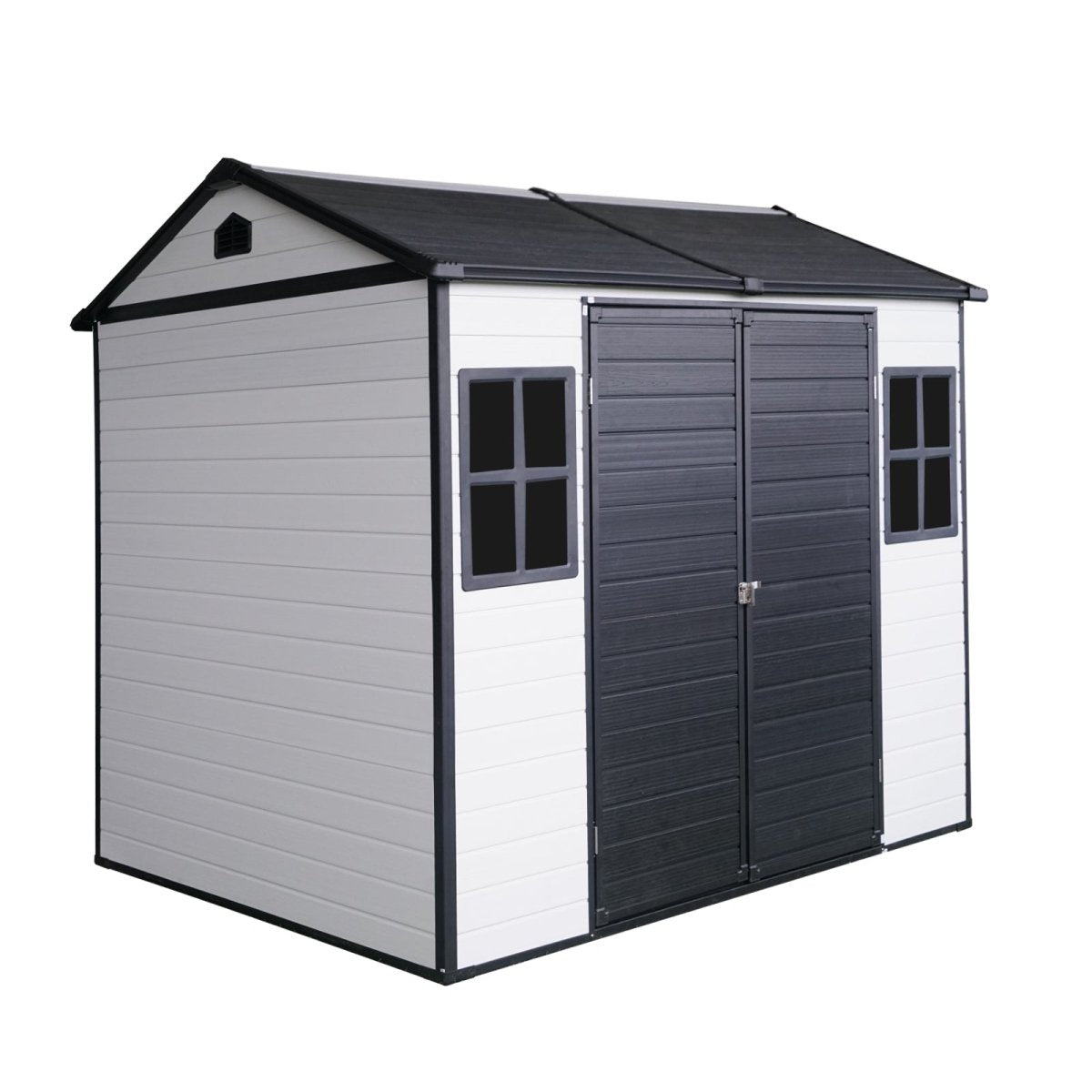8 x 6 ft Resin Outdoor Storage Shed Waterproof Shed with Floor & Two Windows & Lockable Door, Tool Shed for Garden, Patio, Backyard,Grey White - HomeDIYer