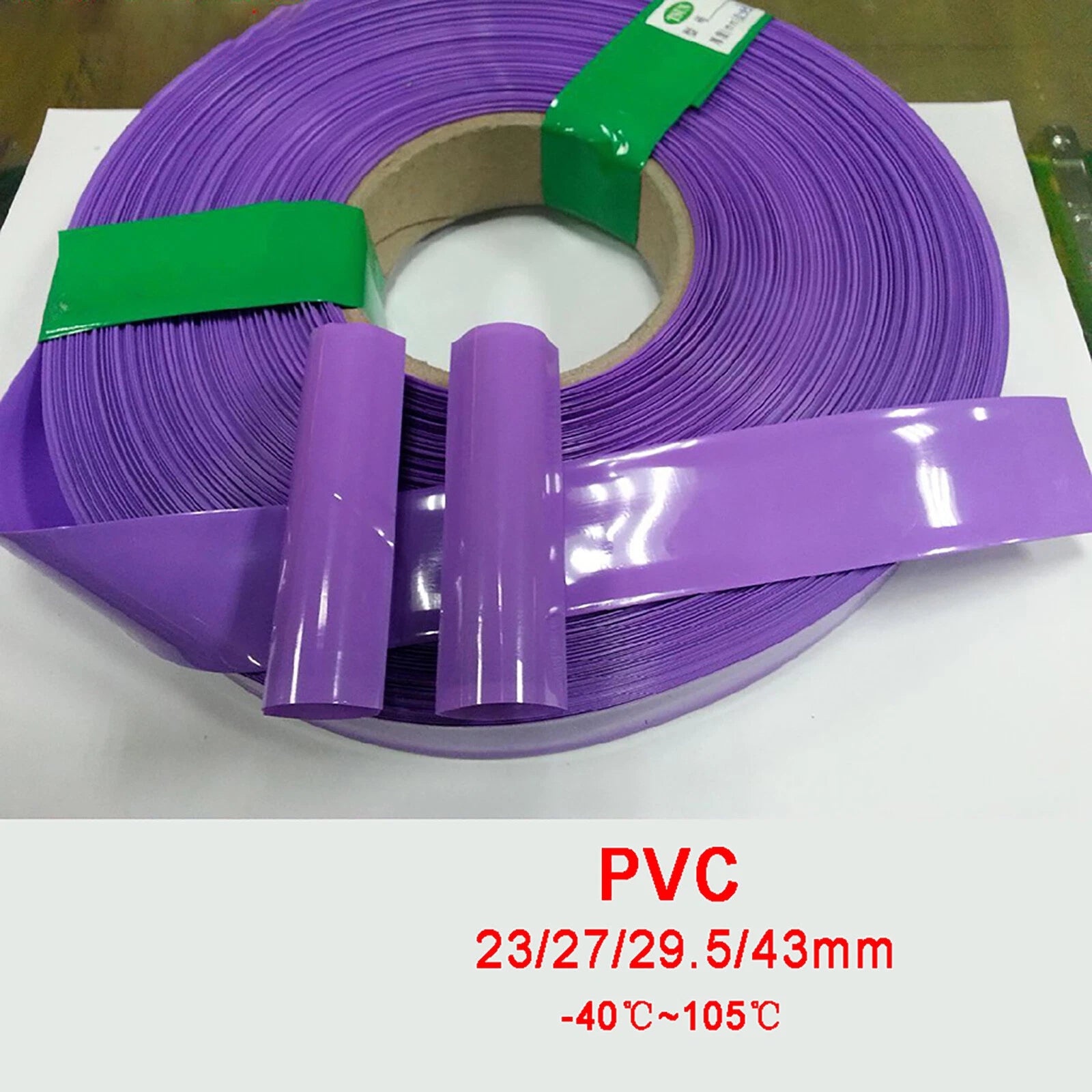 Purple PVC Heat Shrink Tubing for RC Battery Pack, LED & Pin Connectors — 23mm to 43mm Flat
