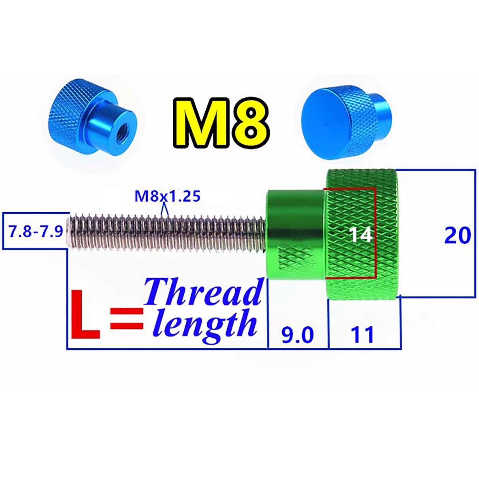 Knurled Thumb Screws With Step Hand Grip Knob Round Bolts M8 Head Width: 20mm