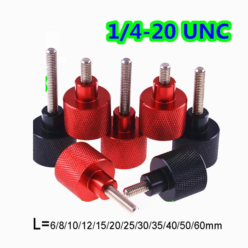 UNC 1/4-20 Knurled Thumb Screws – Anodized Aluminum Nut + Stainless Steel Rod