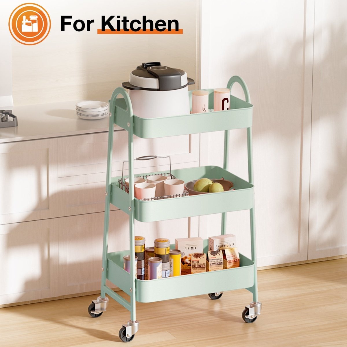 3 Tier Small Rolling Cart, Metal Utility Storage Organizer Kitchen Trolley Bathroom Laundry Room Bar Office Shelves - HomeDIYer