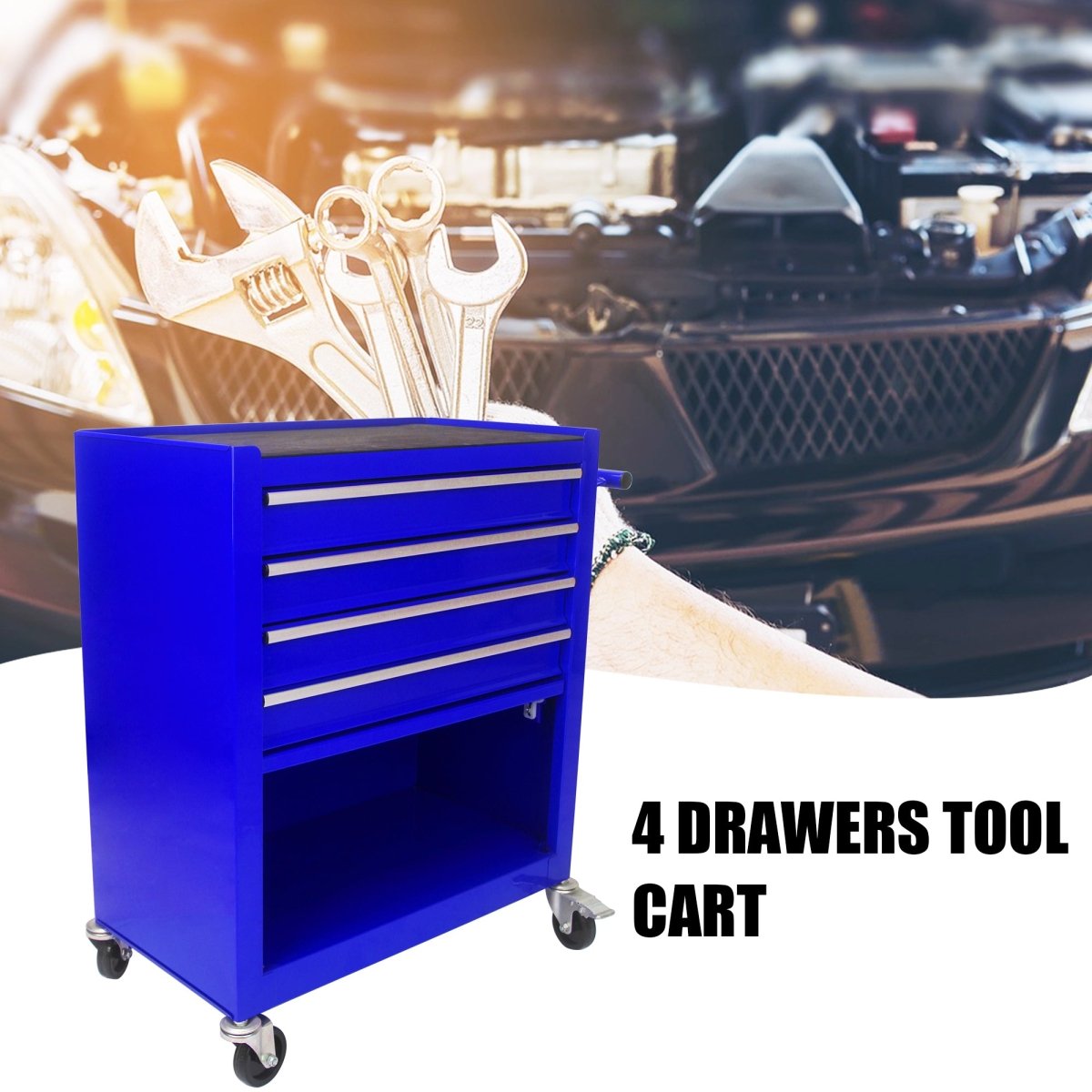 4 Drawers Multifunctional Tool Cart With Wheels - Blue - HomeDIYer