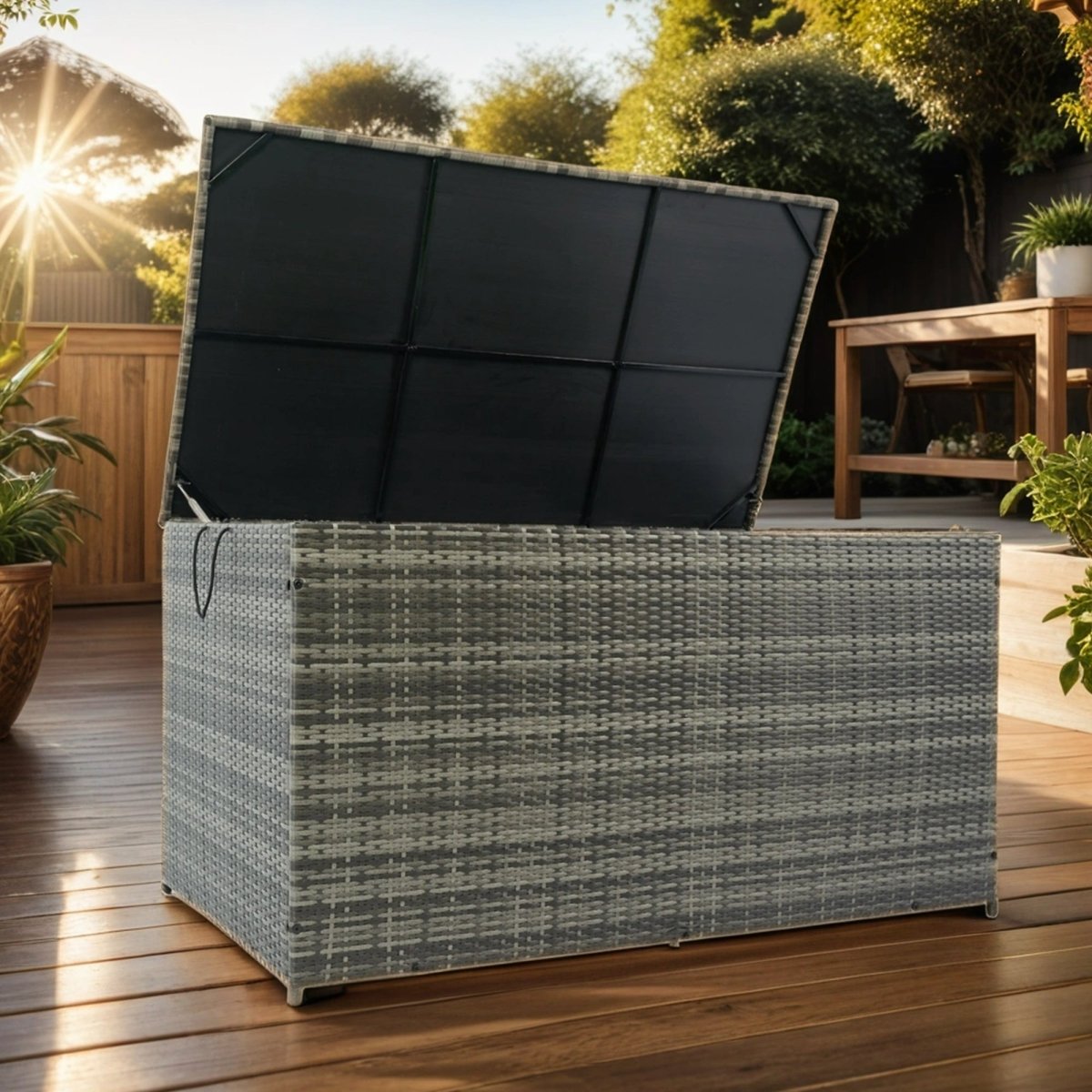 200 Gallon Wicker Deck Box - Waterproof Outdoor Storage with Convertible Tabletop - HomeDIYer