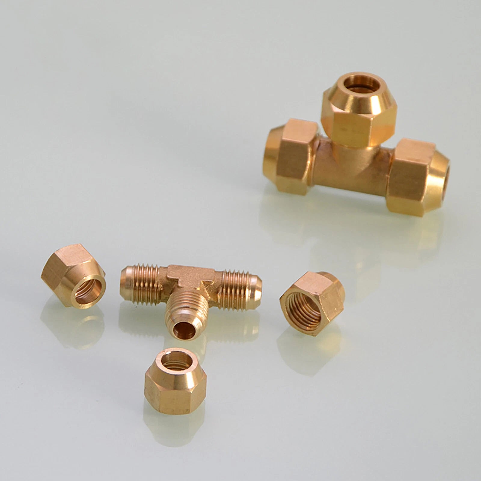 Flare Tee Brass Fitting for AC Copper Tube — 8mm & 10mm