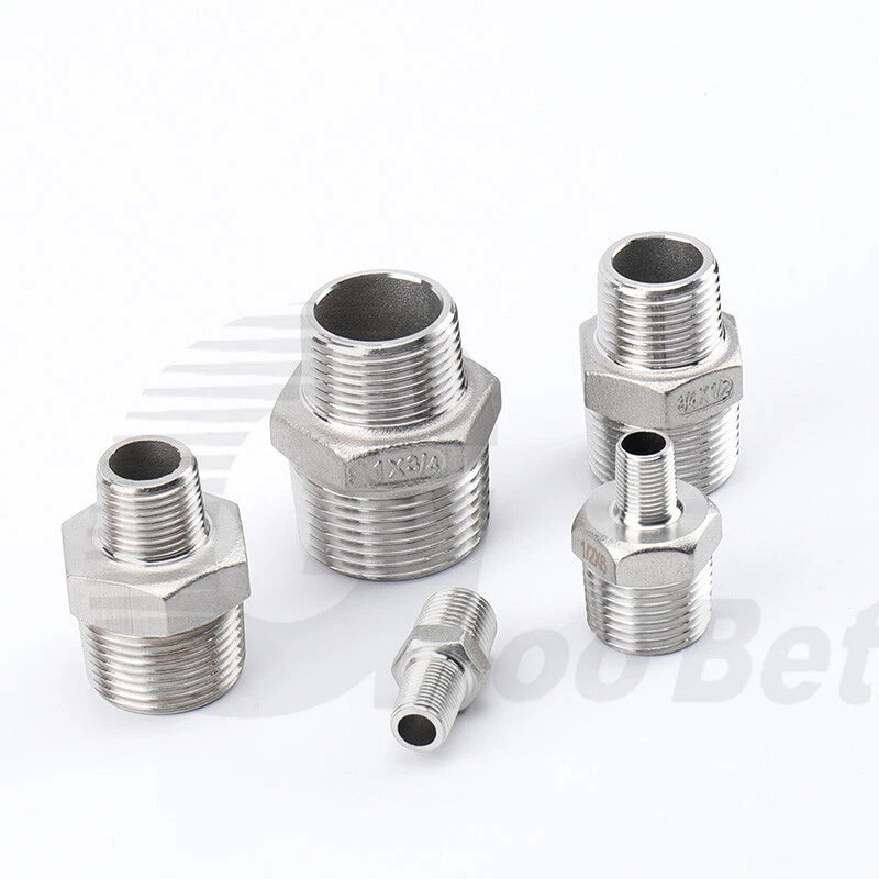 304 Stainless Steel Reducing Hex Nipple BSP Male Thread Pipe Fitting | 1/8" to 2"