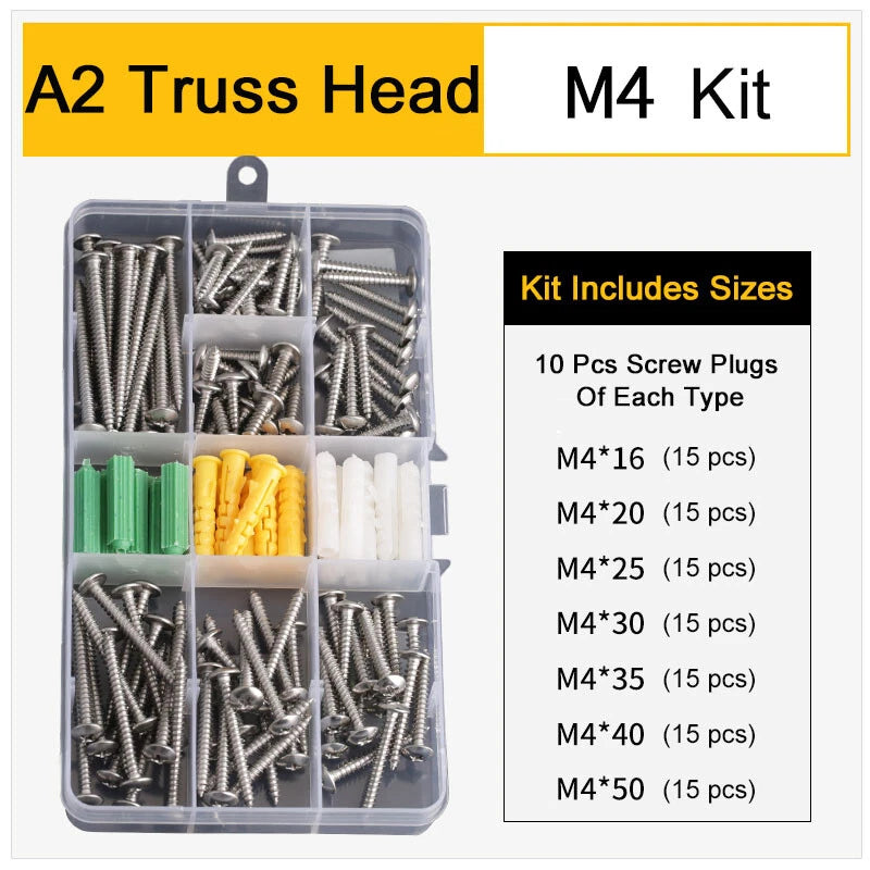 M4 Phillips Truss Head Self Tapping Screw Kit – A2 & A4 Stainless Steel