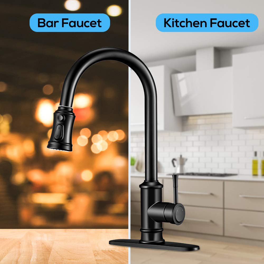 Kitchen Faucet - 3 Modes Pull Down Sprayer Kitchen Tap Faucet Head, Single Handle&Deck Plate for 1or3 Holes, 360° Rotation, Stainless Steel No Lead for RV Bar Home, Black - HomeDIYer