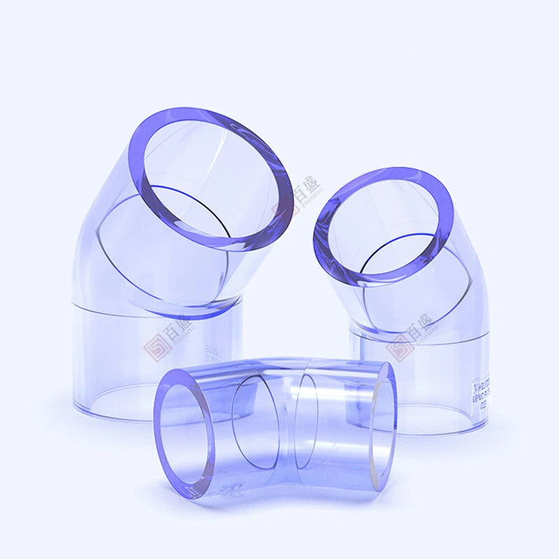 UPVC Clear 45° Elbow Plumbing Pipe Fittings For Aquarium & Fish Tank 20mm-110mm