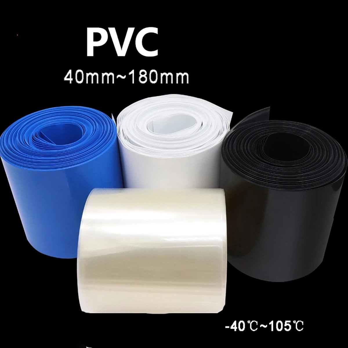 PVC Heat Shrink Tubing for RC Battery Packs — 40mm to 180mm Flat Width, 4 Colors - HomeDIYer
