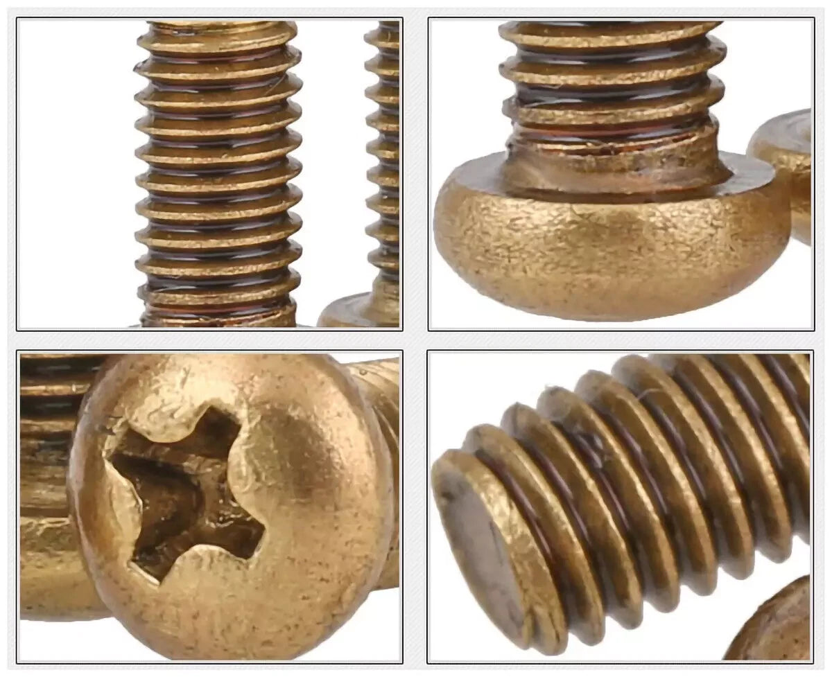 M2 M2.5 M3 M4 Brass Pan Head Phillips Screws – DIN 7985, Fully Threaded (Length Under Head)