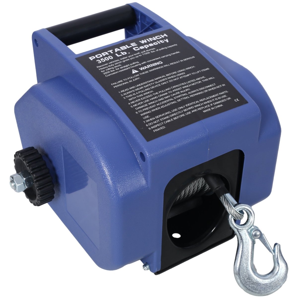 12v Trailer Winch,Reversible Electric Winch, for Boats up to 6000 lbs.Galvanized Wire Rope,with extra pulley hook,power in and power out,with manual function.blue plastic casing - HomeDIYer