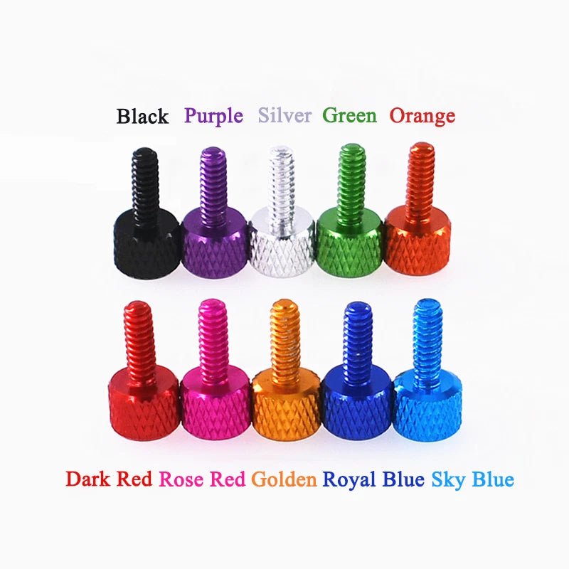 Aluminium Knurled Thumb Screws – Flat Head Hand Grip Bolts, 6 - 32 UNC x 10mm / M2.5 x 8mm (Anodised Finish) - HomeDIYer